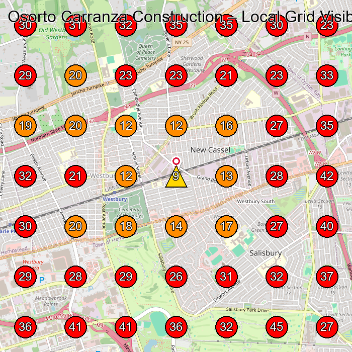 Osorto Carranza Construction GeoGrid visibility map for Construction Company in Westbury